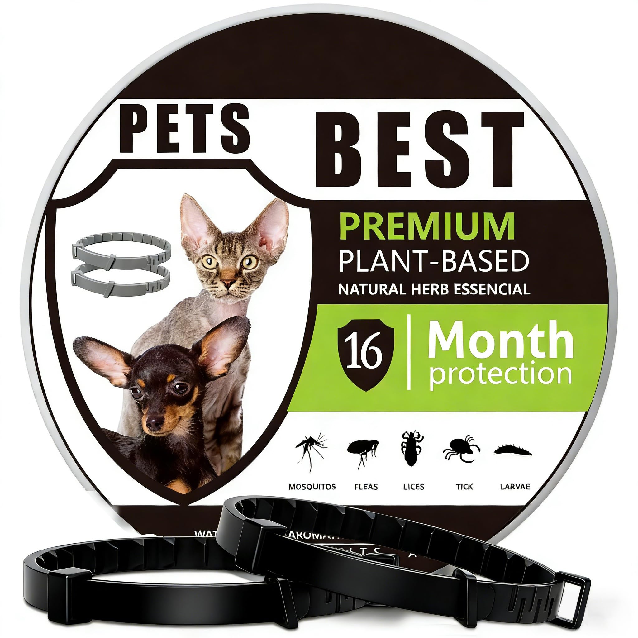 2 Pcs Cat Repellent Collar, Cat Repellent Treatment Collars, Adjustable Waterproof Collar for Cats Puppy, One Size Fits All Breeds, 16 Months Protection (Black)