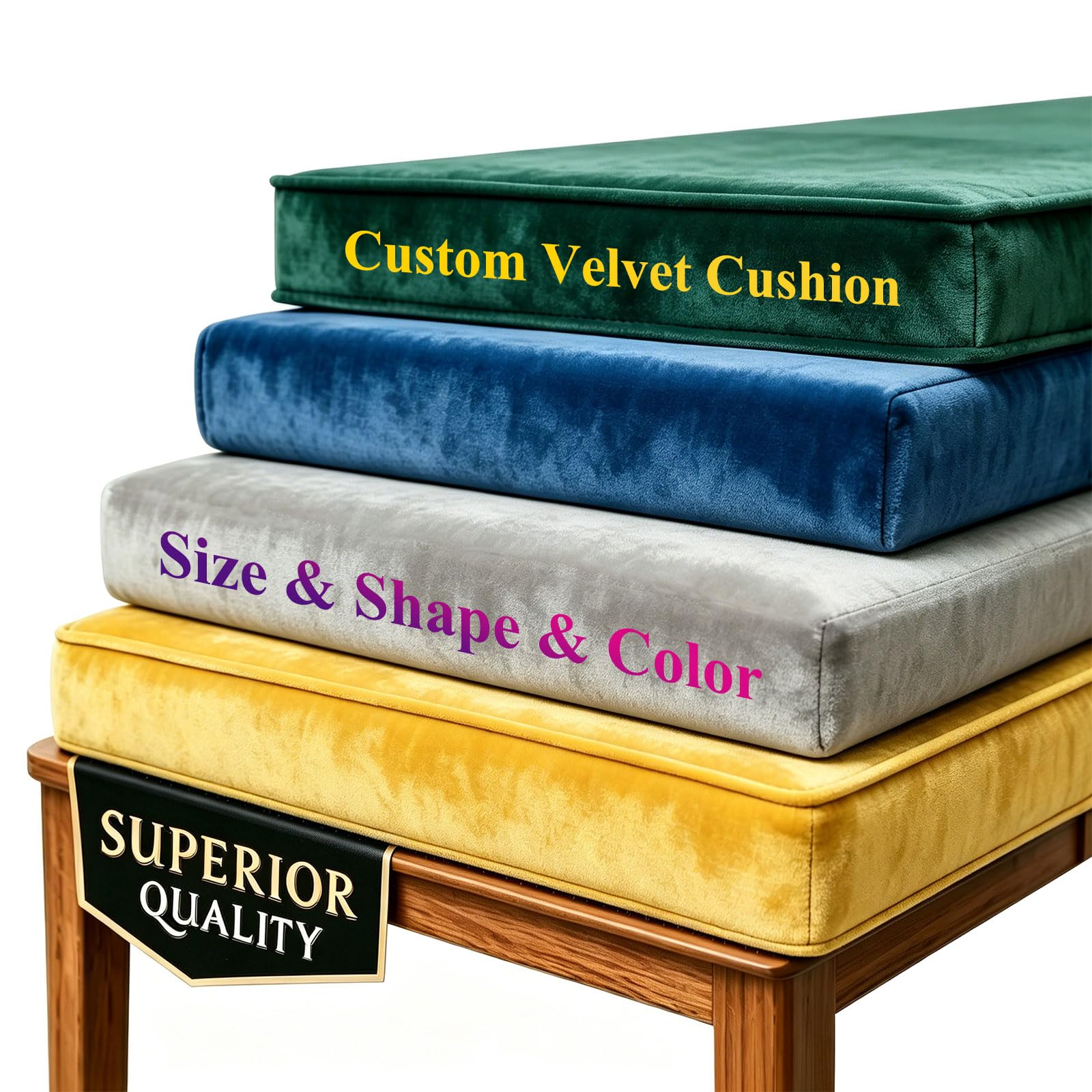 Garberson Custom Bench Cushion Velvet,High-Resilience Foam Window Seat Pads with Removable Cover Non-Slip Bottom,Indoor Outdoor Waterproof Garden Chairs for Furniture Patio Kitchen — image 1