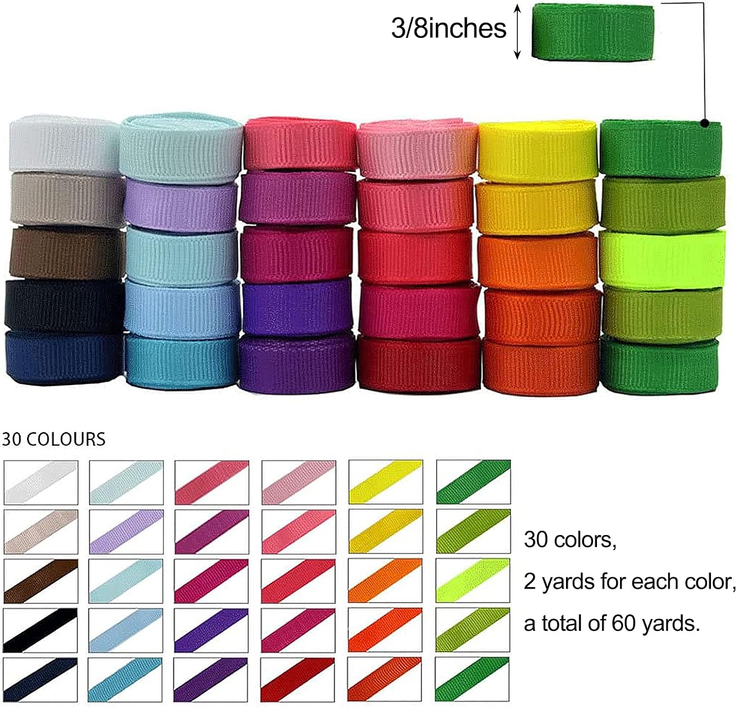 60 Yards Fabric Grosgrain Ribbons for Crafts, 3/8 Inches 30 Colors, Boutique Hair Ribbons, for Gifts Wrapping, DIY Bow Hair Accessories, Graduate Party : Arts, Crafts & Sewing