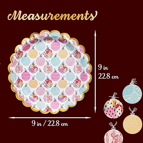 Miniatura 4 de Confettiville Platos de papel de Navidad, 50 platos desechables de Navidad, oro festoneado, suministros para fiestas