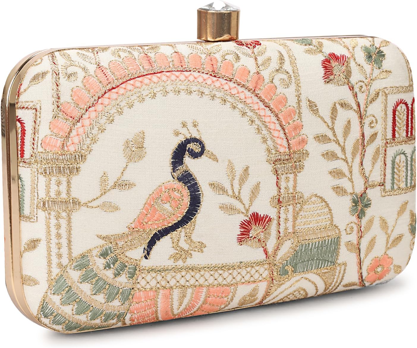 LONGING TO BUY Hand Crafted Designer Box Clutch for Women, Zari Embroidery Hand Clutch