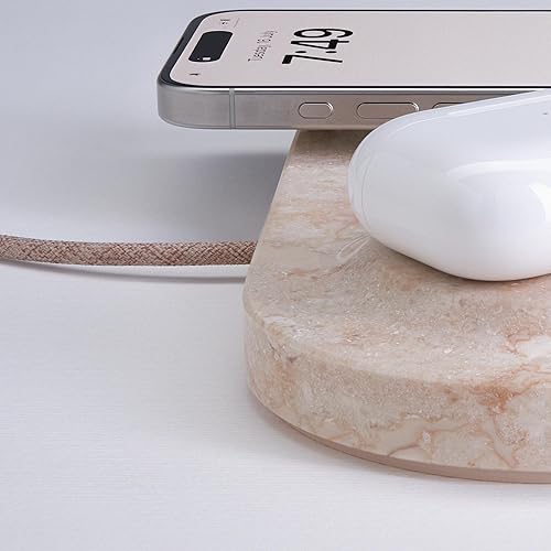 Miniatura 3 de Einova Dual Classic Stone - Almohadilla de carga inalámbrica dual en mármol auténtico, diseñada en Italia, certificado Qi, para teléfonos