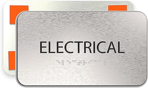 Miniatura 16 de Letrero de habitación de ascensor ADA para negocios - Letreros de oficina, aluminio plateado cepillado, a prueba de manipulación, cinta de montaje