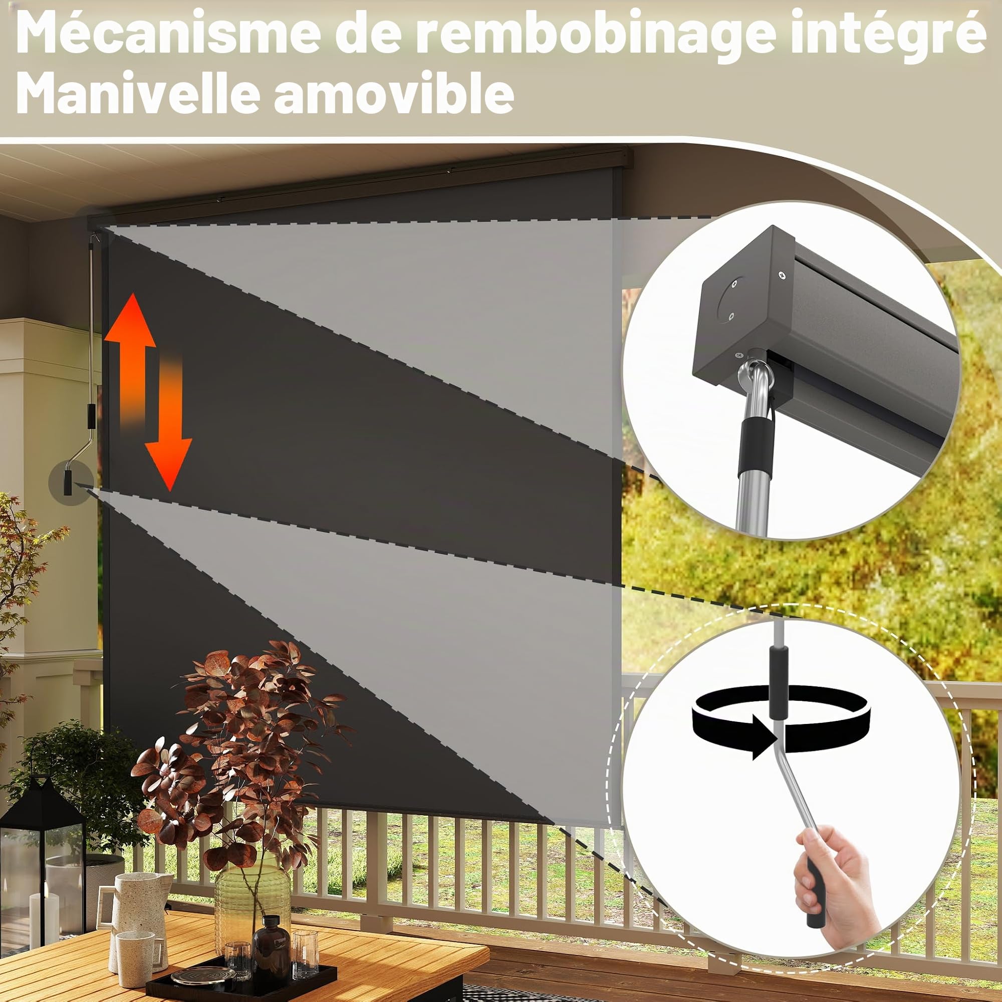 LZQ Store vertical 180 x 250 cm – Store extérieur résistant aux intempéries avec manivelle – Brise-vue et protection solaire – Convient pour terrasse, jardin et fenêtre – Store vertical robuste