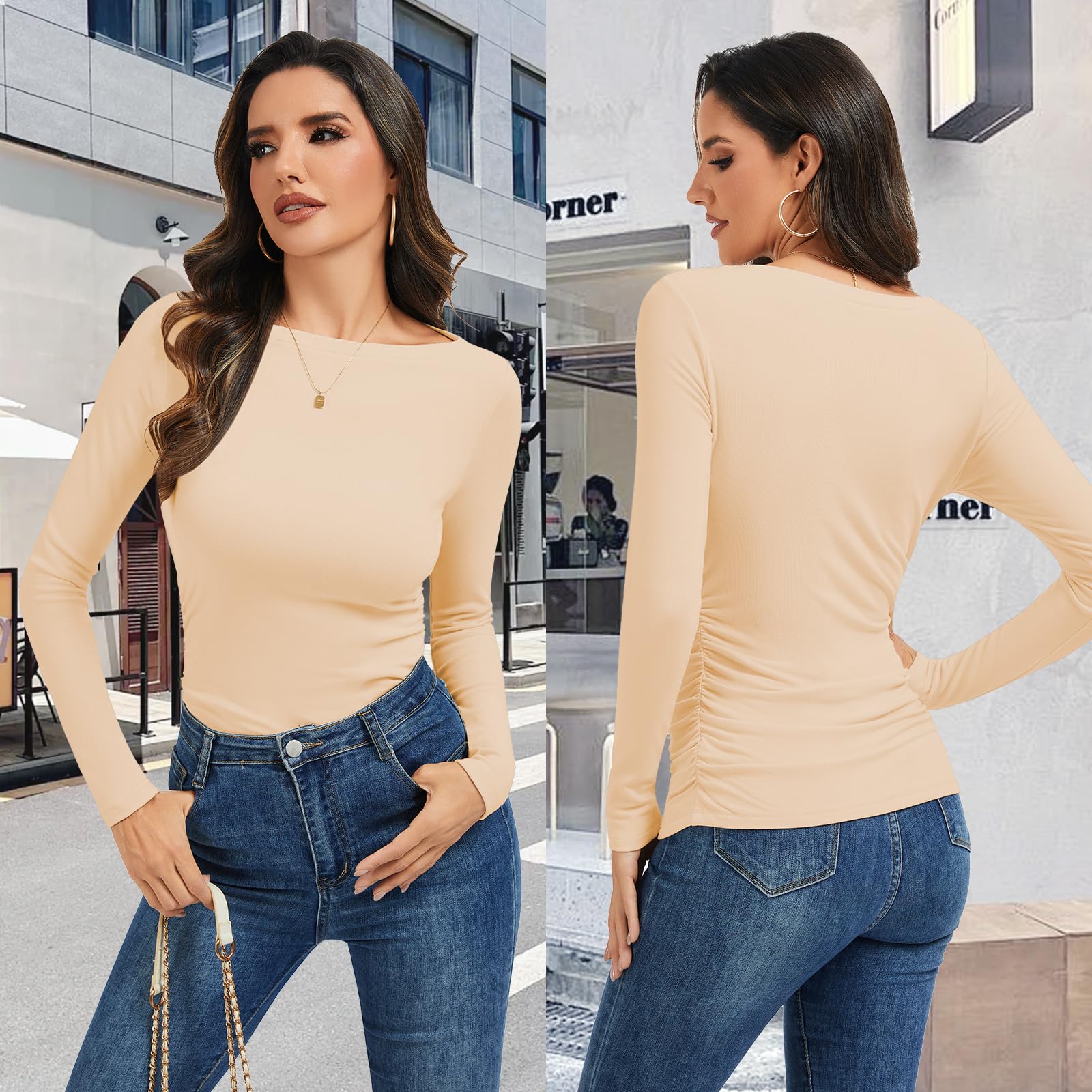 Maglietta termica a maniche lunghe da donna, con scollo a sottomarino, a maniche lunghe, in pile, termica, per l'inverno
