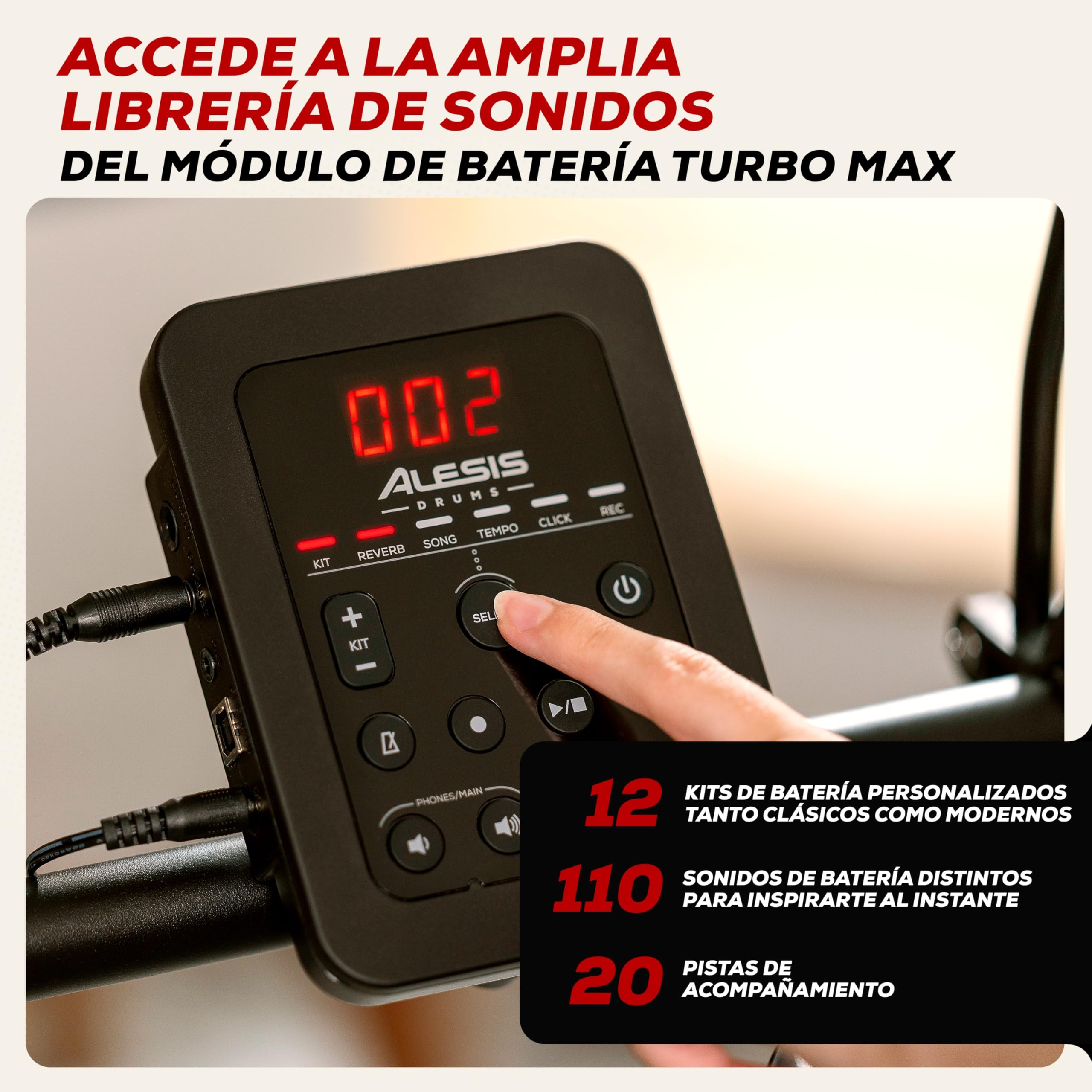 Alesis Turbo Max Batería Electrónica | Compacta, Plegable, Pads de Malla Silenciosos, Toms de 8", Platillos de 8", Bluetooth, Banqueta, Auriculares, Baquetas