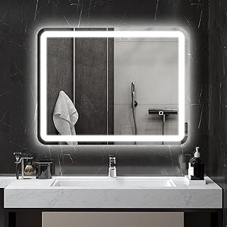 Comprar HOMCOM Espejo de Baño con Luces LED, 70x90 cm, Espejo de Pared, 3 Colores de Luz, Brillo Regulable, Función Antivaho, Función de Memoria, Interruptor Táctil, IP44, Horizontal/Vertical