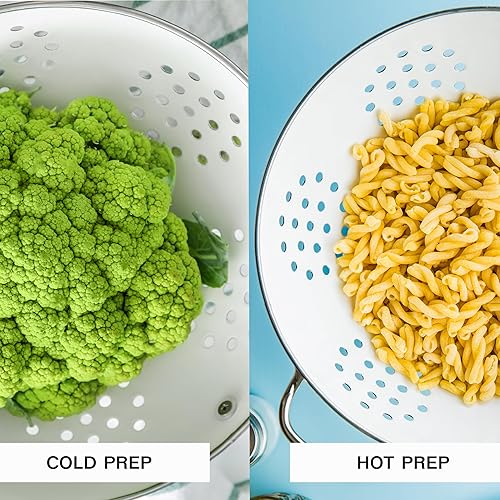 Miniatura 7 de Reston Lloyd, Cesta coladora de cocina de acero con recubrimiento en polvo de 1 cuarto de galón para drenar pasta, verduras y frutas, asas cromadas