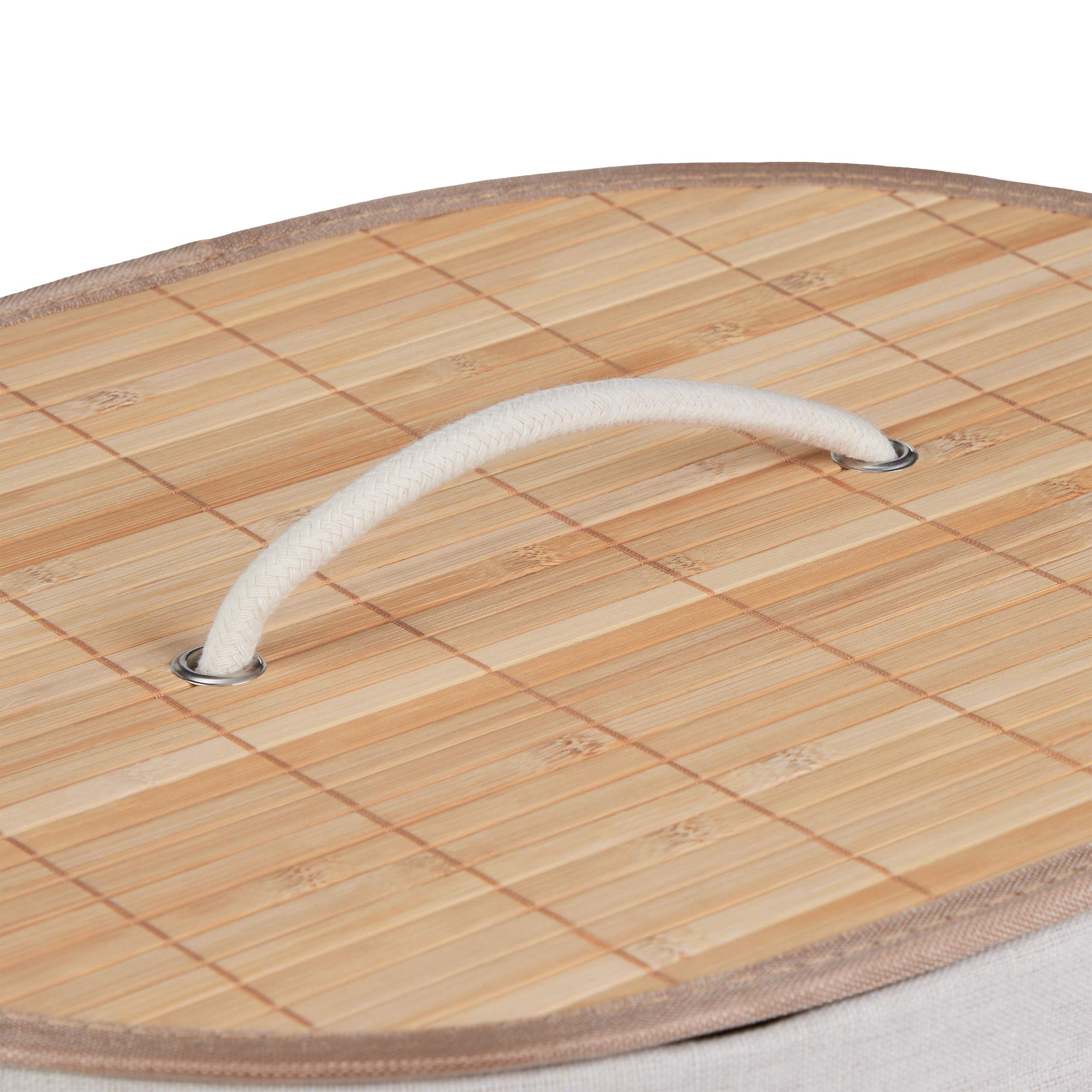Relaxdays Cesto Portabiancheria in bambù, Ovale, 46 l, Pieghevole, Cesta con Coperchio, Bagno 55x42x32 cm, Naturale