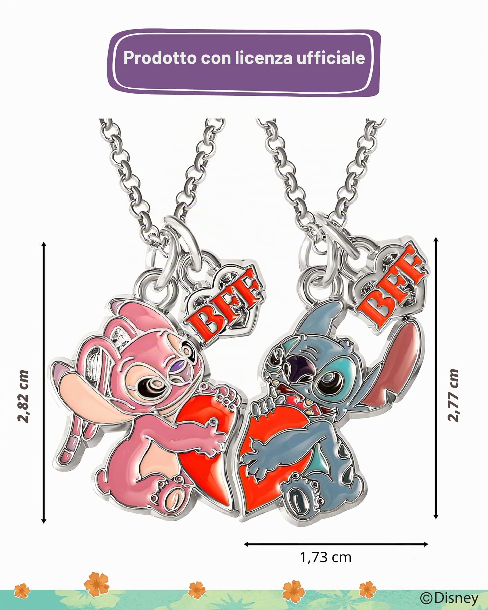 Disney Set di 2 Collane Stitch & Angel BFF, in Ottone con Smalto Colorato, Regalo perfetto per Migliori Amiche, Pronte da Regalare, Gioielli Ufficiali Disney