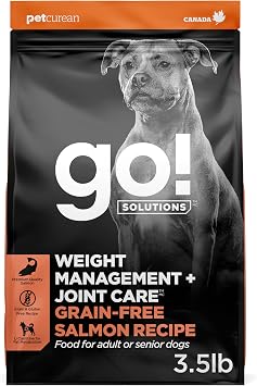 Go! Solutions Weight Management + Joint Care Salmon Grain-Free Dry Dog Food, Premium Kibble for Adults & Seniors with Added Glucosamine & Chondroitin for Healthy Mobility, 3.5 lb Bag