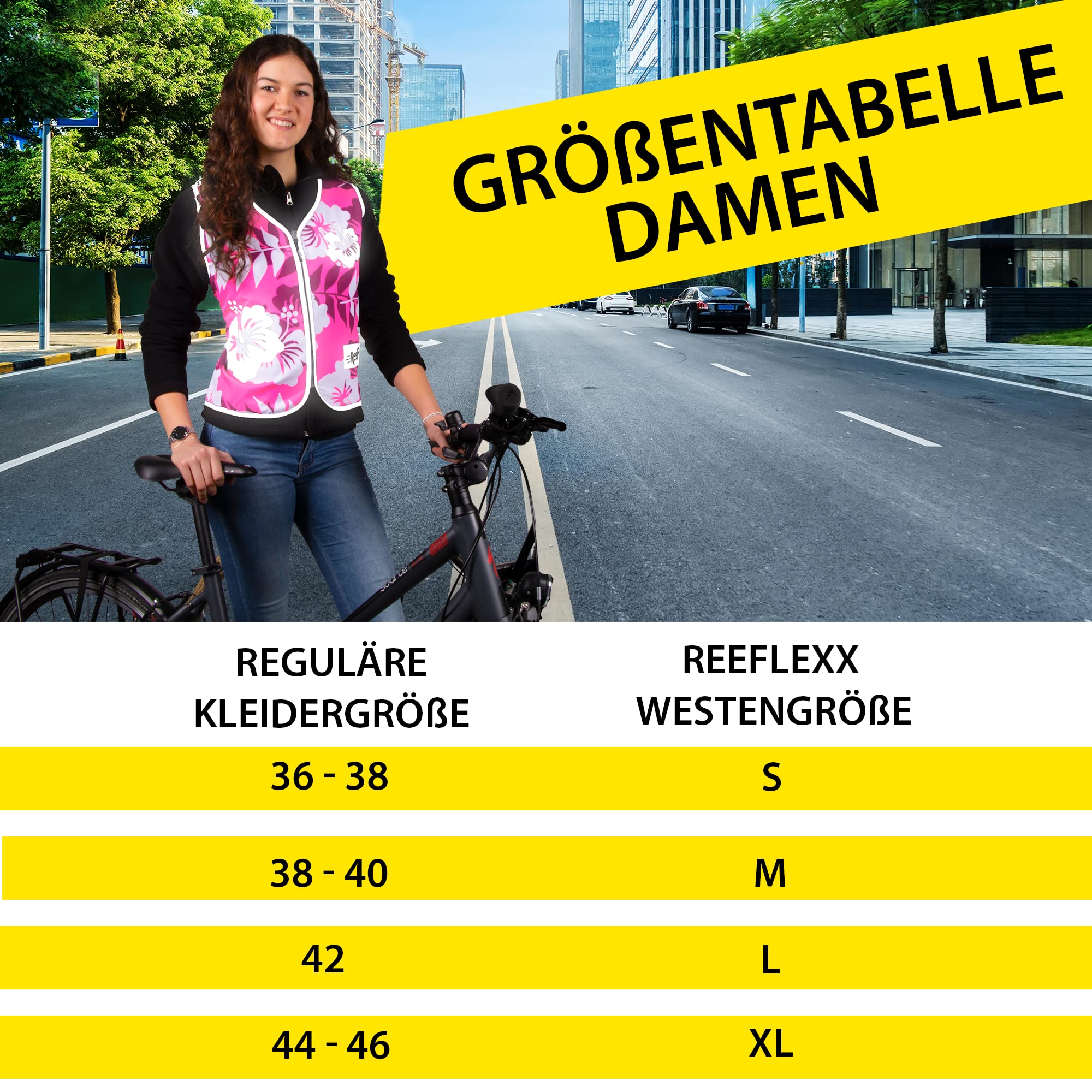 REEFLEXX Damen-Fahrradweste Warnweste Reflektoren erhöhte Sichtbarkeit