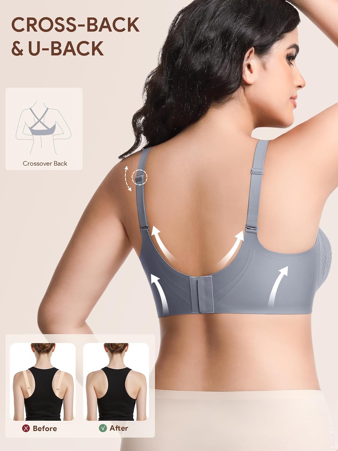 Angelhood Bras for Women Lace V Neck Seamless Wireless No Underwire Supportive Pushup Bralette Comfortable T Shirt Bra - Image 6