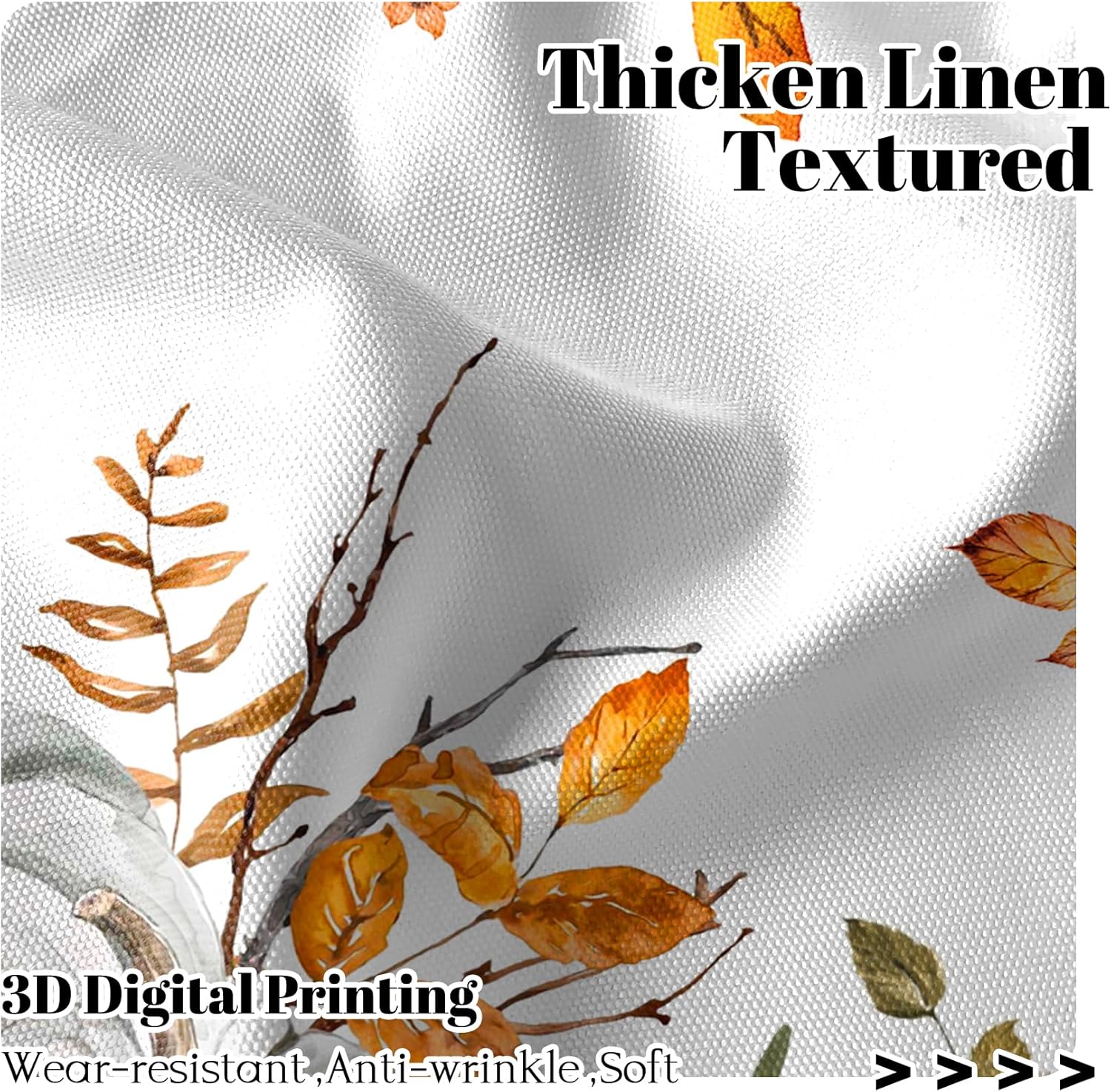 Renaiss 26 x 36 Inch White Pumpkin Linen Kitchen Tier Curtains Small Fall Leaf Floral Farmhouse Rustic Cafe Half Window Curtains for Bathroom Thanksgiving Rod Pocket Decortive Curtain Linen 2 Panels