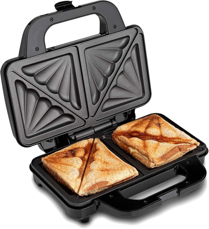 Global Gourmet Sandwich Toaster/Toastie Maker – Deep Fill 4 Slice Electric Grill Press, Non Stick Hot Plates, 900W Snack Machine for Toasted Sandwiches, Panini & Cheese, Black/Silver
