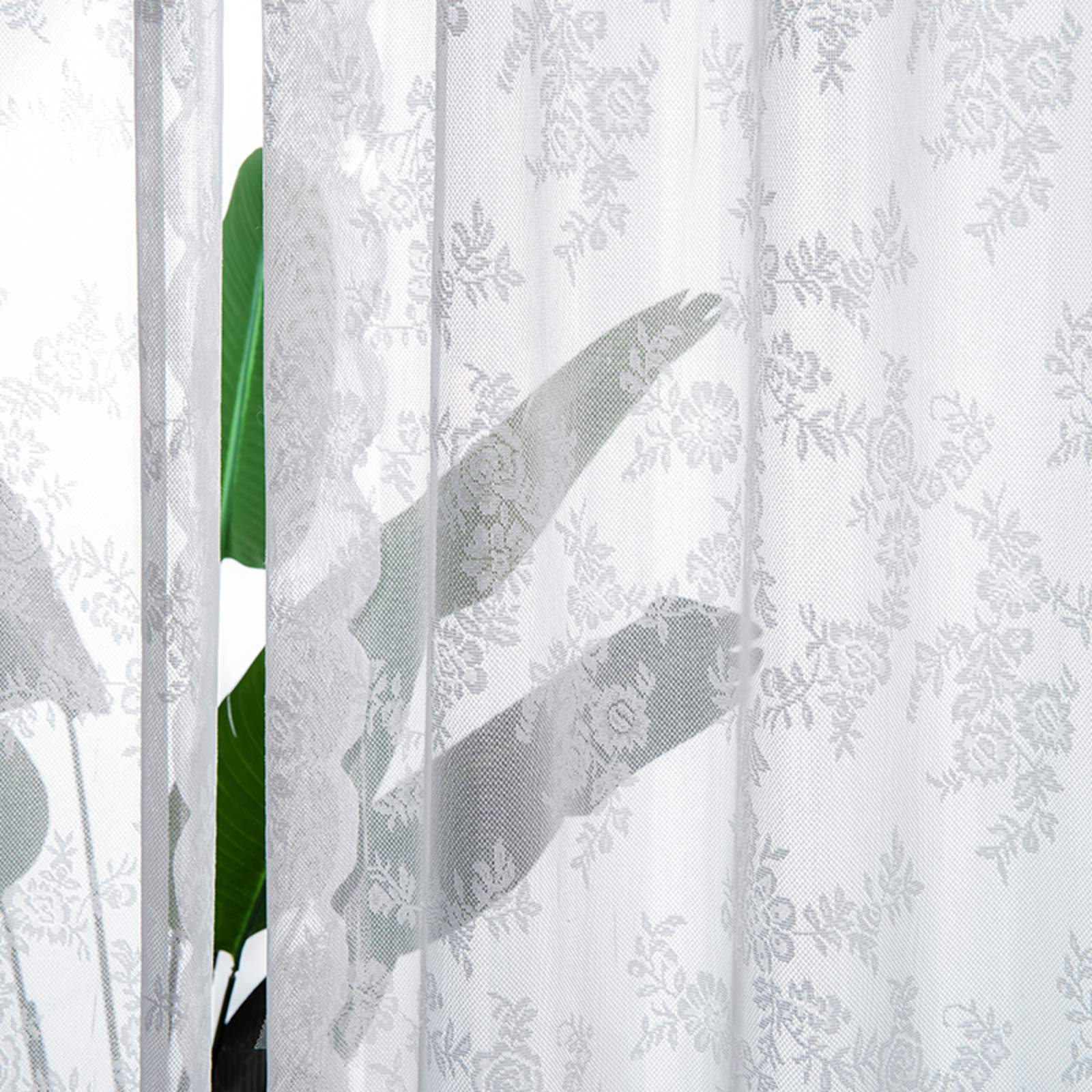 Voile brodé floral blanc avec crochets pour chambre | 280x250cm