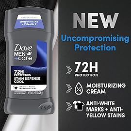 Dove Men+Care Deodorant Stick 4 Count Stain Defense Cool for Men, Anti-white Marks & Anti-yellow Stains with 72-hour Sweat and Odor Protection 2.7 oz