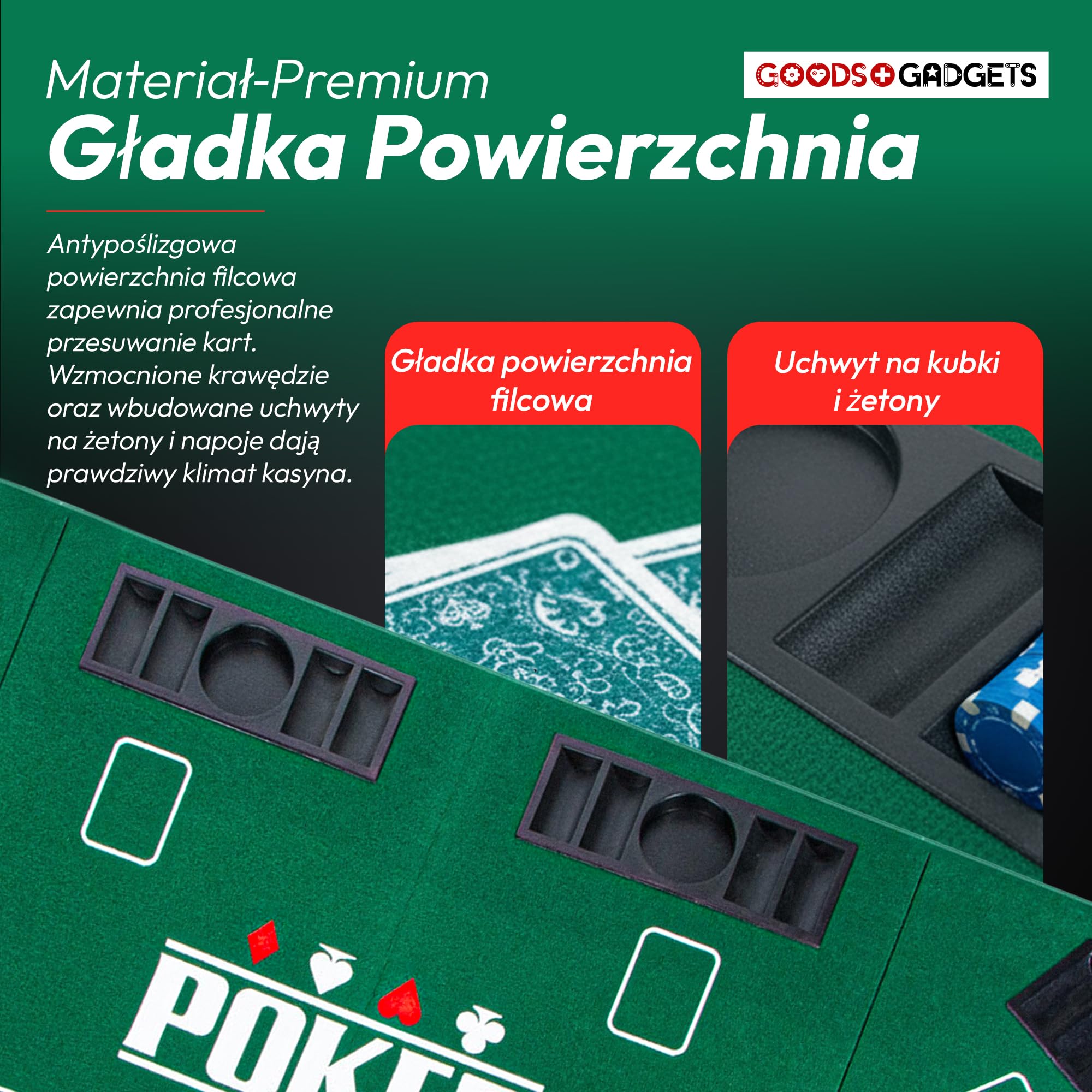 XXL Składana Podkładka do Pokera; Akcesoria do Pokera z Wysokiej Jakiści Filcu; Z 8 Uchwytami na Napoje; Przenośna i Składana (Zielony - 160 x 80 cm)