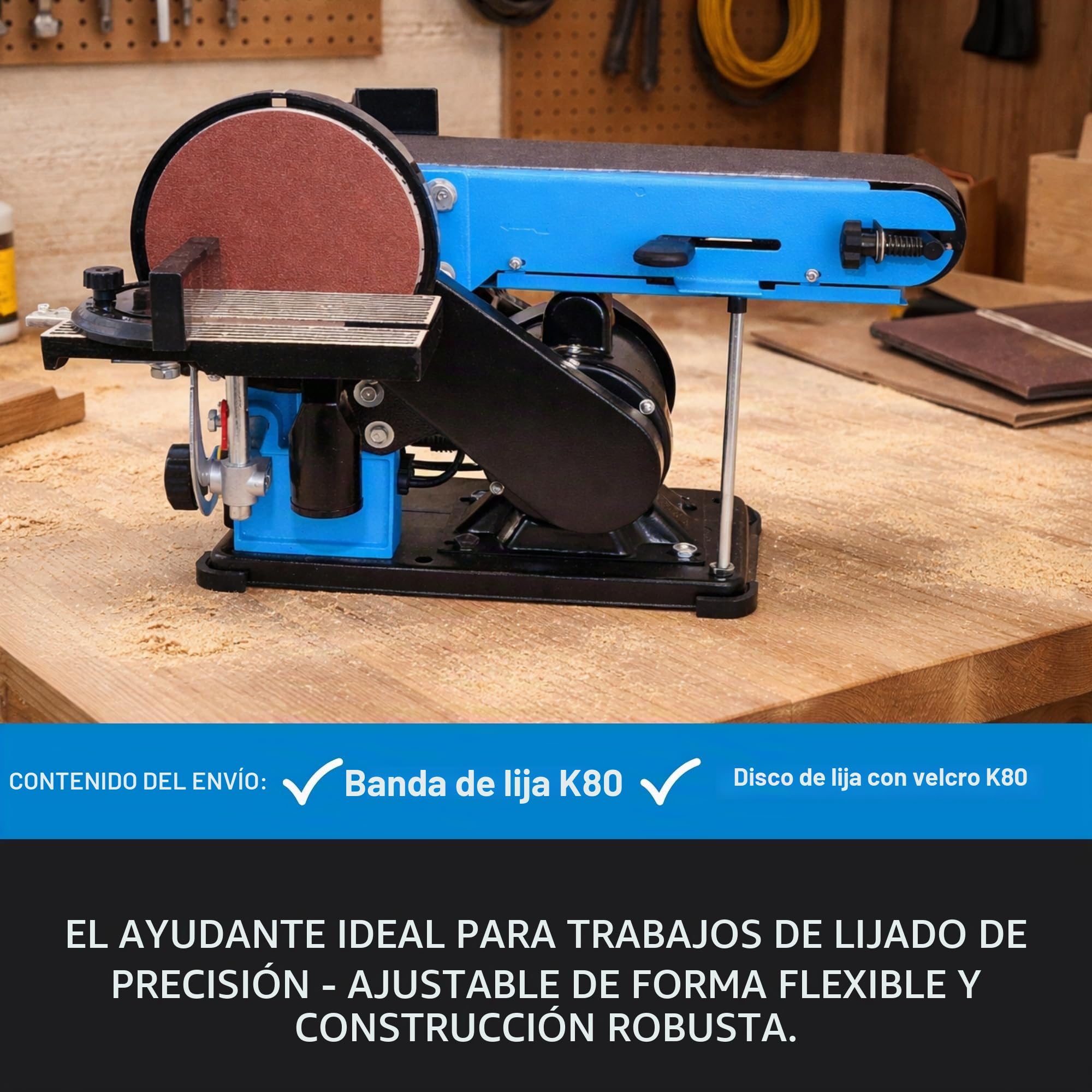 Güde Lijadora de cinta y disco GBTS 400 (potencia del motor de 350 W, 914 x 100 mm, cinta de lijado de 282 m/min, velocidad de rotación de disco de 1450 1/min, conexión de aspiradora de 36 mm de