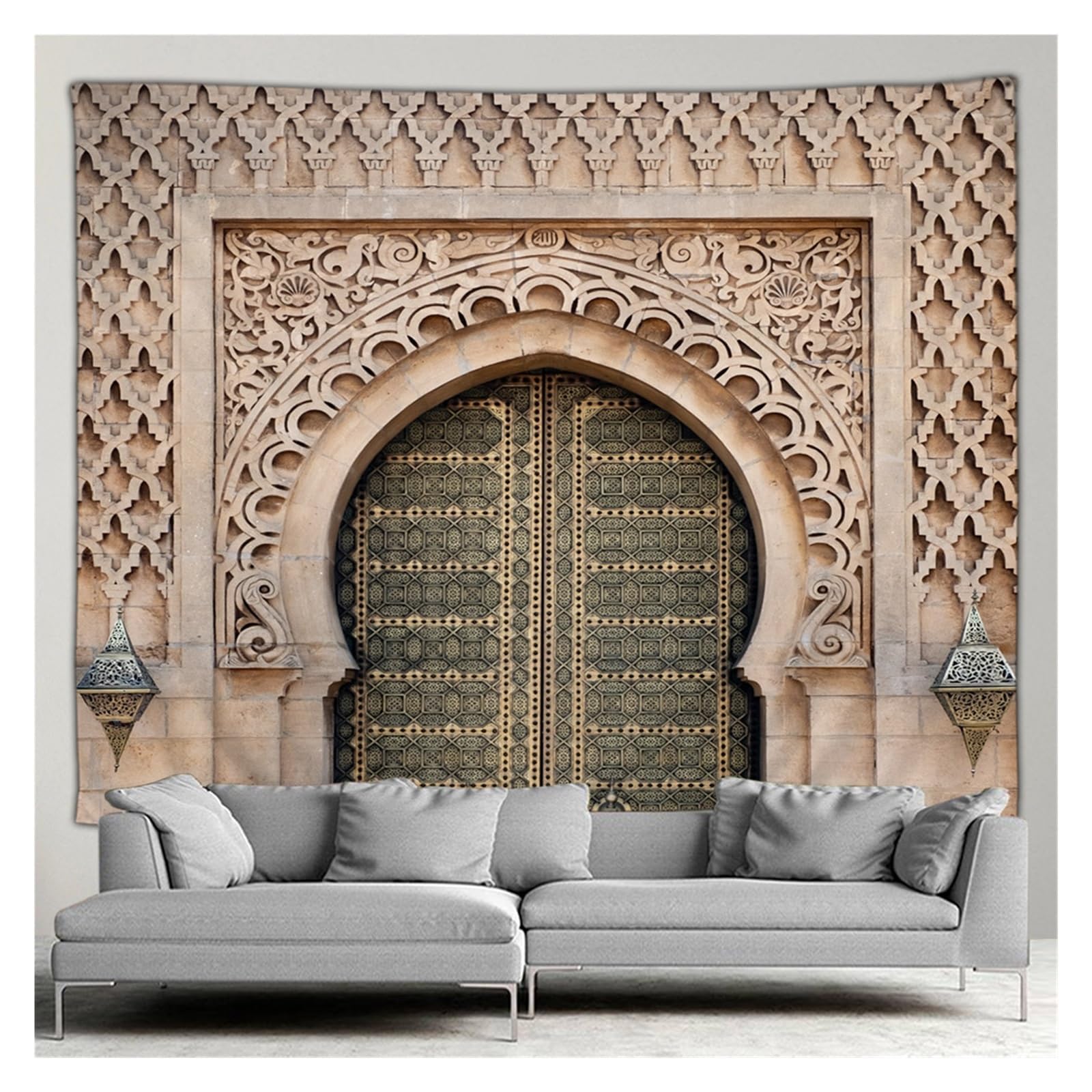 TIYGHI Tapestry Wall Hanging Moroccan Architectural Tapestry Retro Islamic Geometric Pattern Wall Decor Mural for Bedroom, Living Room, Dorm (Color : 33598J-GT, Size : W200 x H150 cm)
