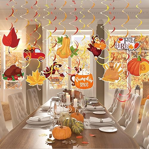 Remolinos colgantes de Acción de Gracias, 51 piezas de decoraciones de techo de Acción de Gracias, adornos colgantes de otoño para fiesta de Acción