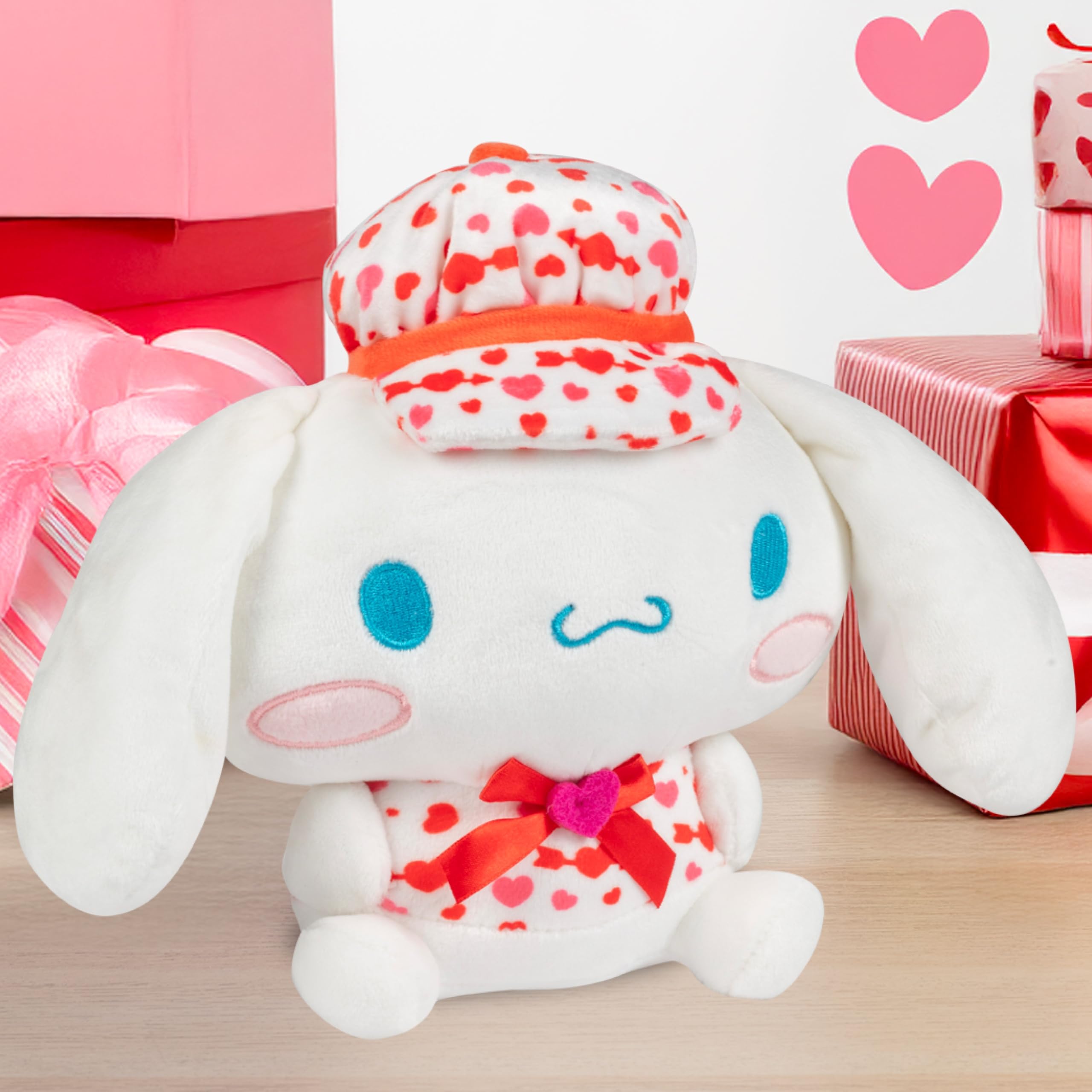 Hello Kitty and Friends Cinnamoroll - Peluche de 8 Pulgadas para el día de San Valentín con Traje de corazón, edición Limitada 2025 con Licencia Oficial de Sanrio, Bonito Juguete de Peluche Suave,