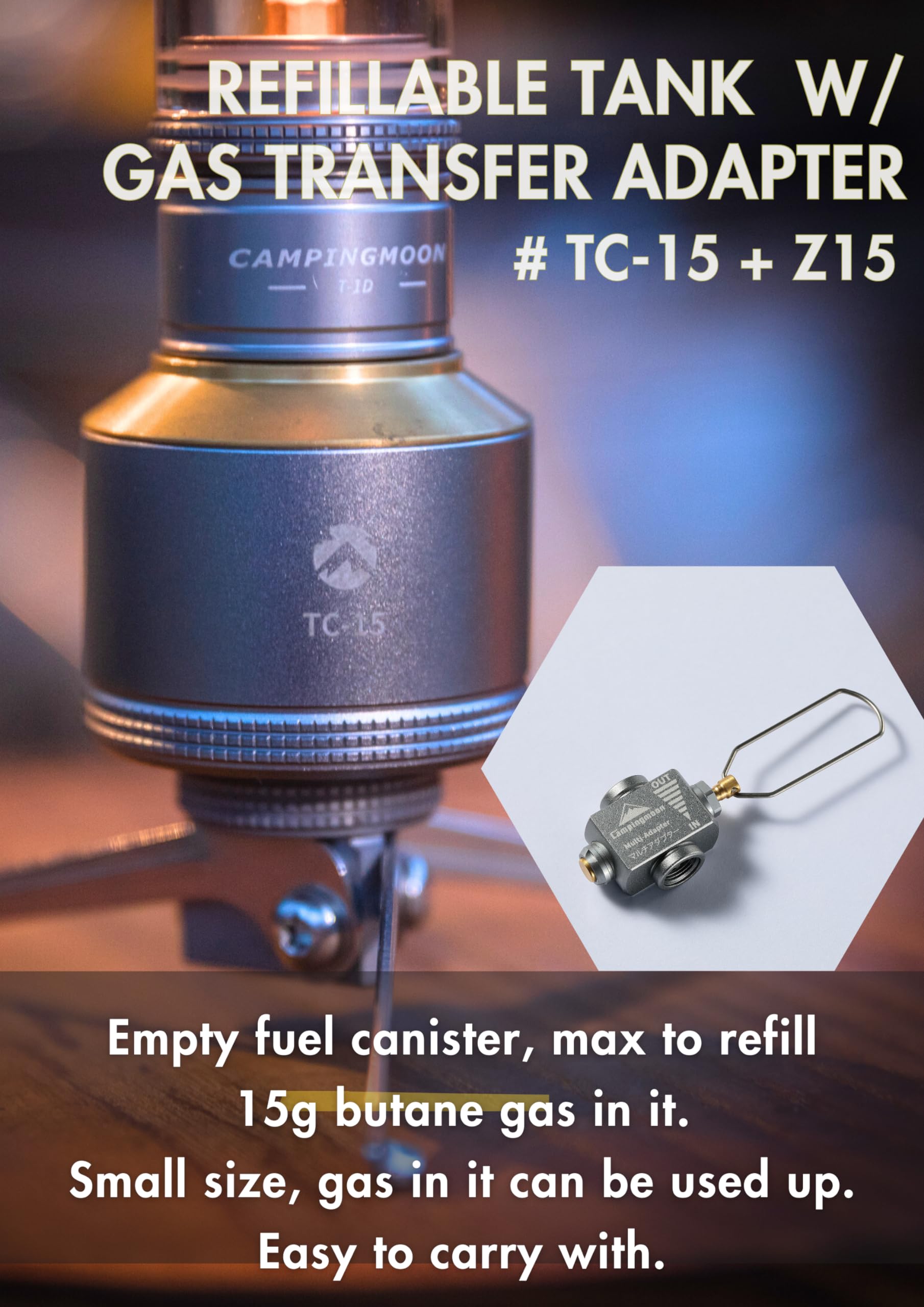 Replacement Empty Refillable Gas Fuel Cylinder EN417 Lindal Valve 15g Mini Tank with Refill Adapter for Camping Stove TC-15/Z15