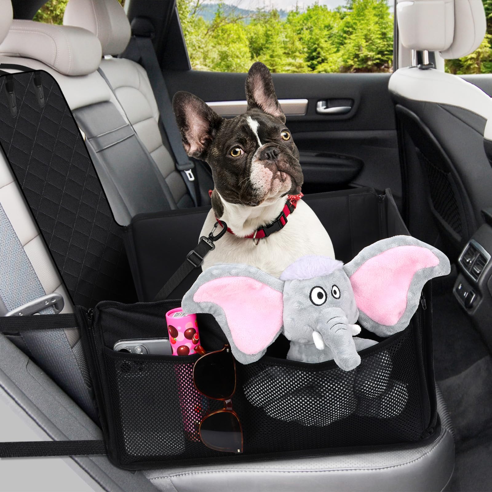 Hunde Autositz Rückbank, Extra Stabiler Hundeautositz Hundesitz Kleine bis Mittlere Hunde, Wasserdichter Autositz Hund mit Sicherheitsgurt, Hundekorb Auto für Rück- und Vordersitz, Schwarz