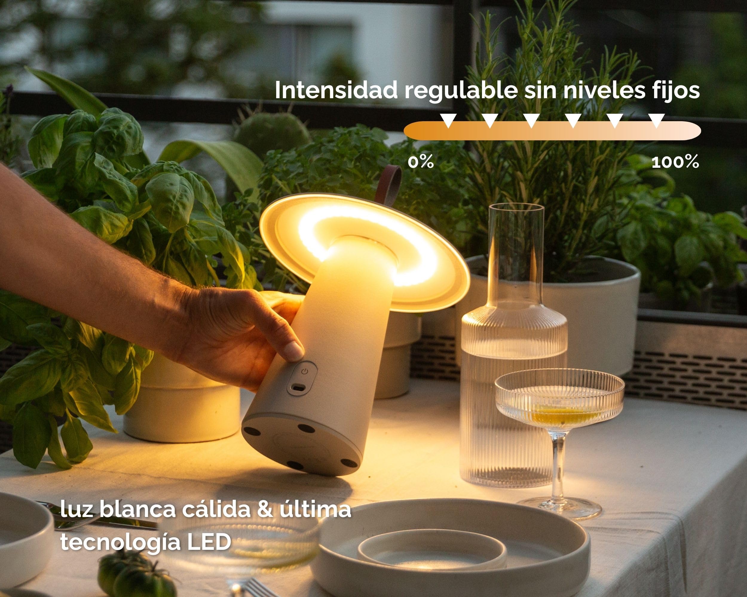 LUUK Studio Lámpara de Mesa LED Forma de Seta Inalámbrica, Recargable con Batería de Hasta 120h de Autonomía, USB-C, IP54, Lámpara Decorativa Moderna para Interior, Dormitorio, Exterior, Beige