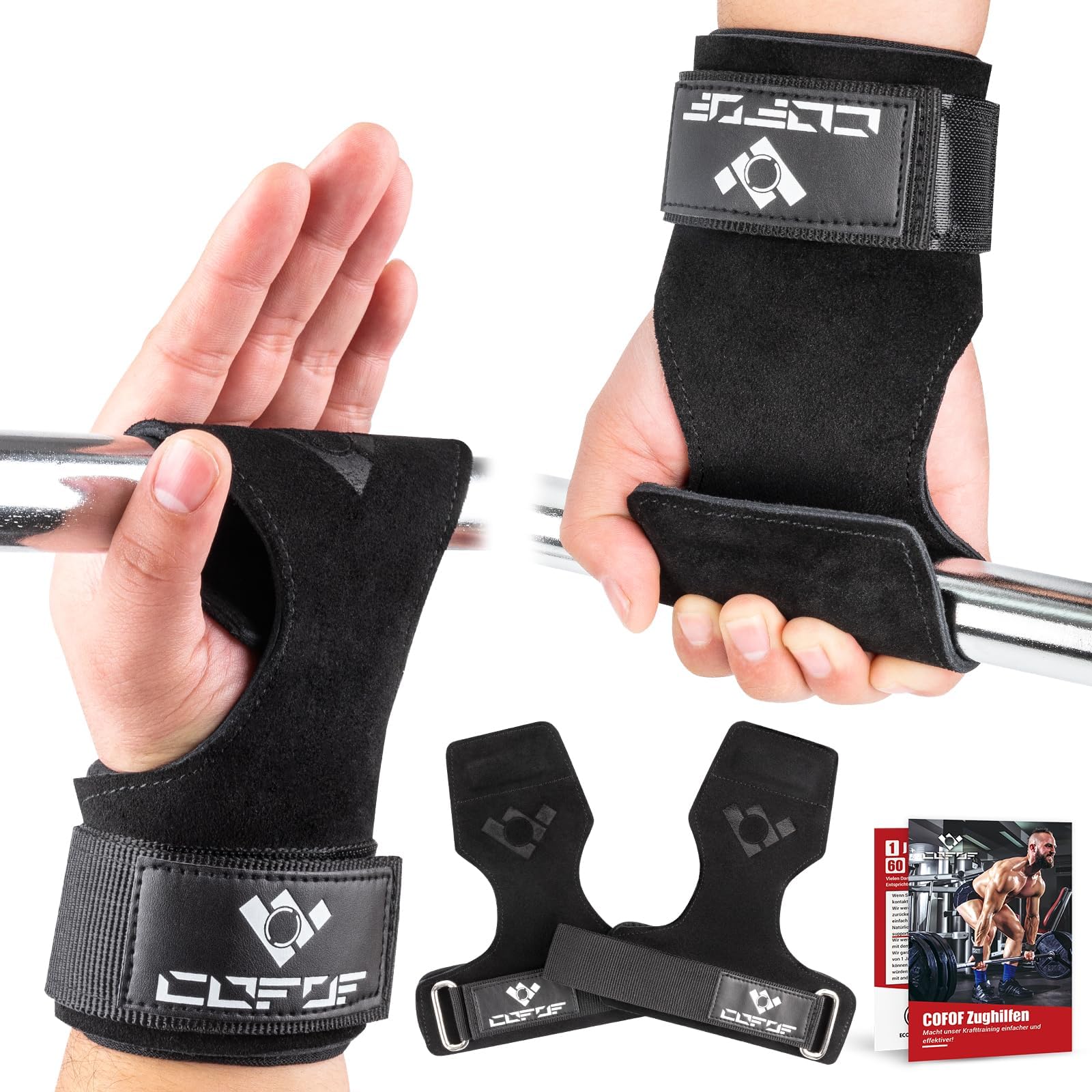 Weight Lifting Wrist Straps, Double Layer Leather Weight Lifting Hand Grips For Deadlift and Powerlifting,Adjustable Neoprene Padded Gym Workout Weightlifting Hooks for Men and Women(Pair)
