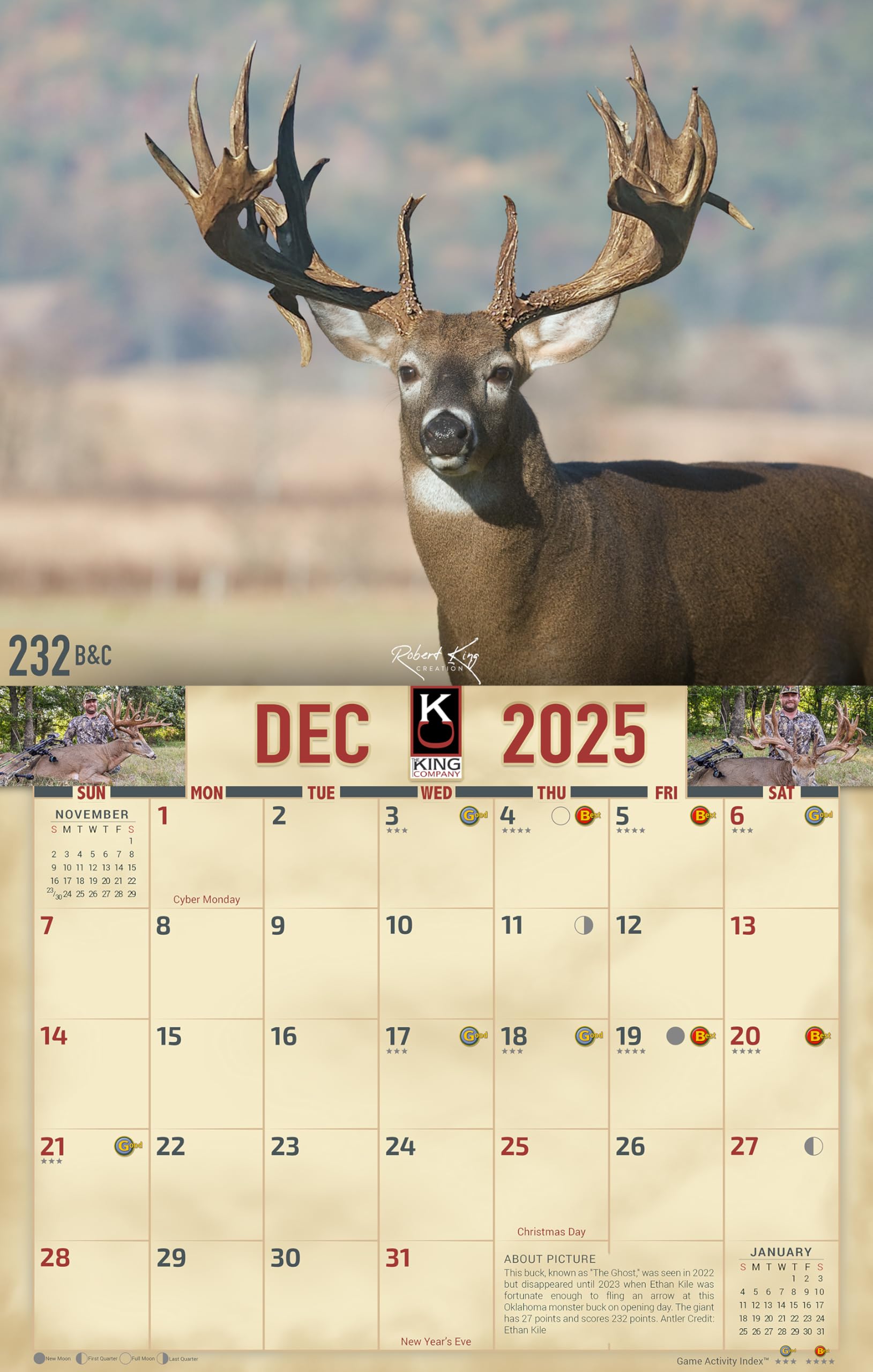 2025 Monster Whitetail Deer Wall Calendar 16-Month X-Large Size 14x22 - Image 3