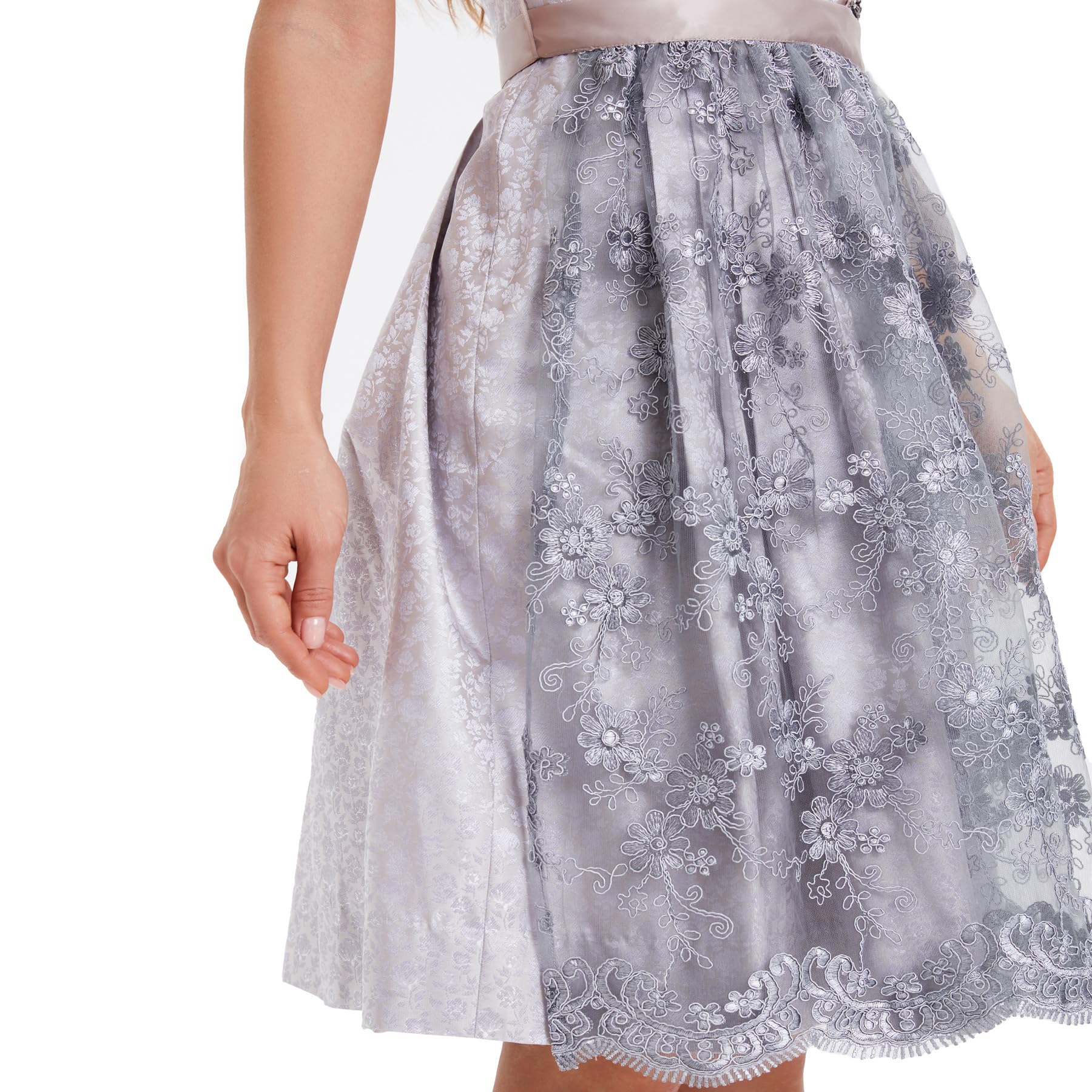 Goxozzy Dirndl Damen Midi Spitze Trachtenrock mit Dirndlschürze für Oktoberfest Größen 34-44 Rocklänge 60cm
