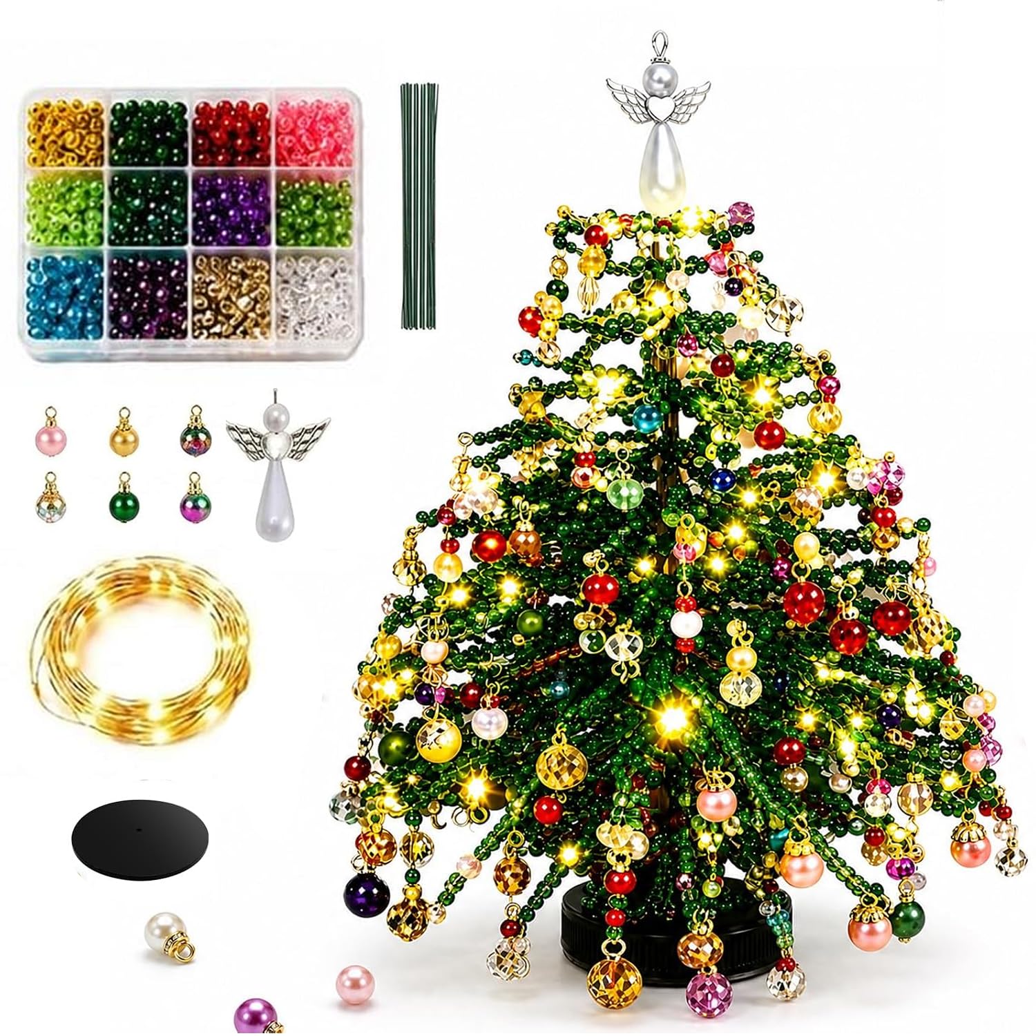 DIY Beaded Christmas Tree Kit with Lights, Christmas Decorations Crafts
