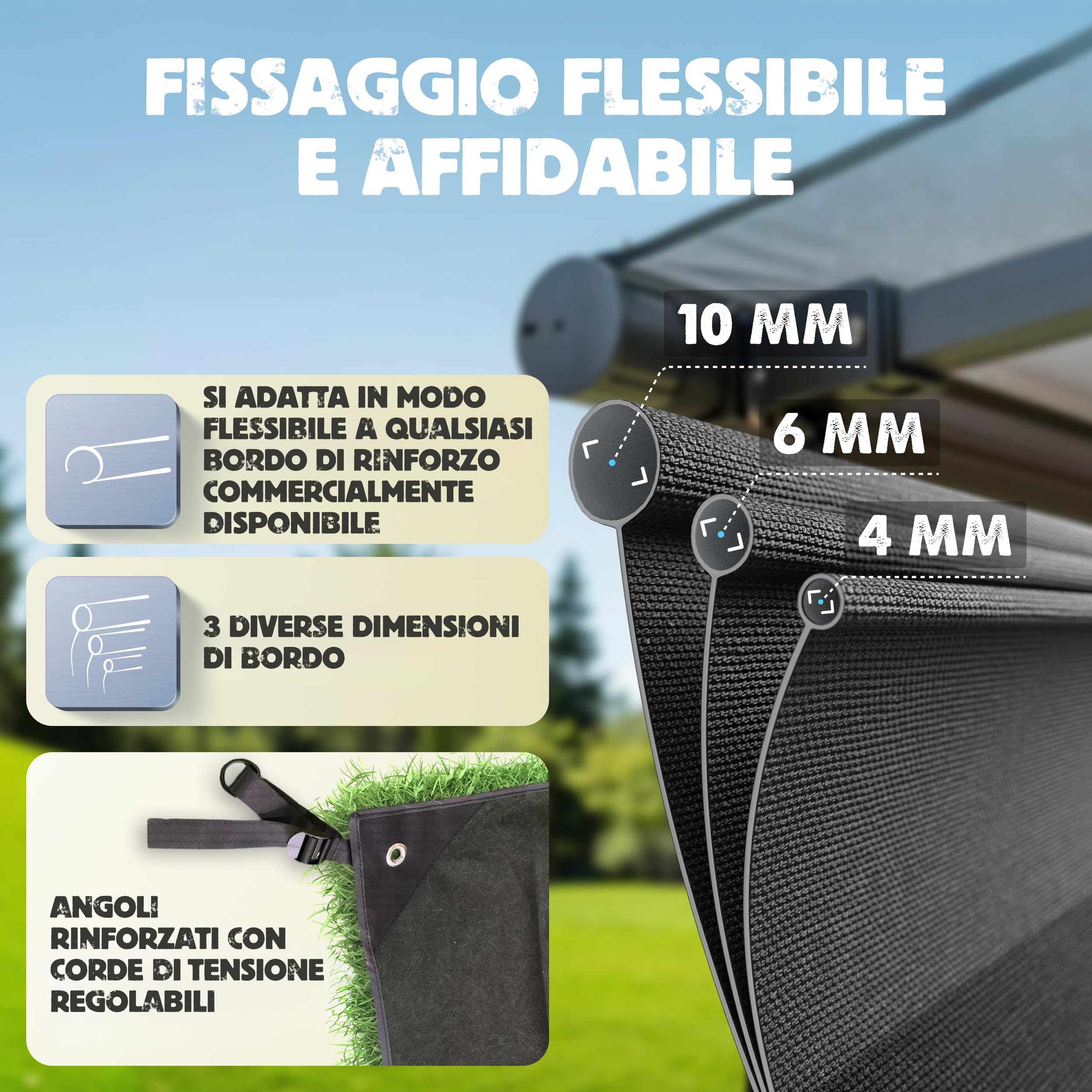 Tenda parasole 3,3 x 2,0 m con bordatura per tenda Thule Omnistor camper | Parasole universale per roulotte e camper, adatto per Thule Omnistor