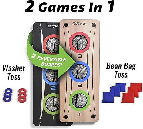 Miniatura 2 de GoSports Combo de lanzamiento de puf 2 en 1 para lanzar y lavar en exteriores, divertido para niños y adultos, incluye 2 tableros de juego de doble