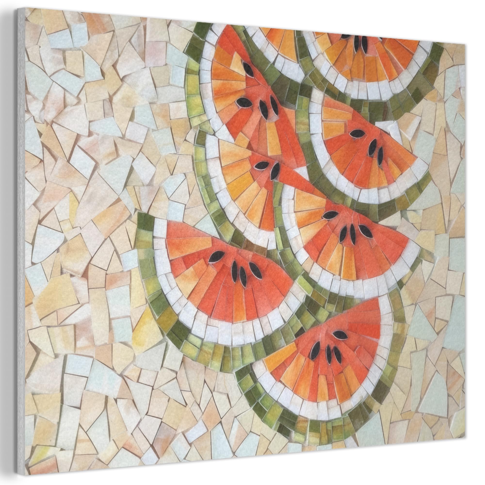 MuchoWow© Felt Panel 40x30 cm Framed Design Print Accent Interior Wallart Decoration Wall Art Mosaic - Watermelon - Red - Kernels