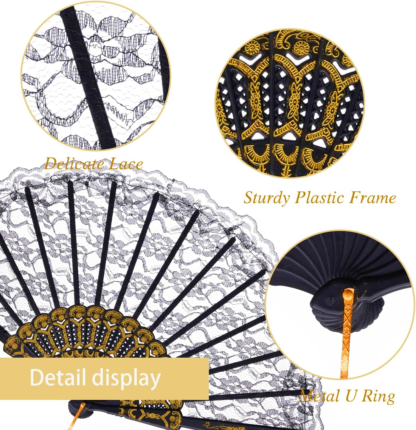 QIRMIZI 30 Pack Lace Handheld Folding Fan - Elegant Bamboo Silk Fan for Women's Wedding Decoration and Dancing Party - Black