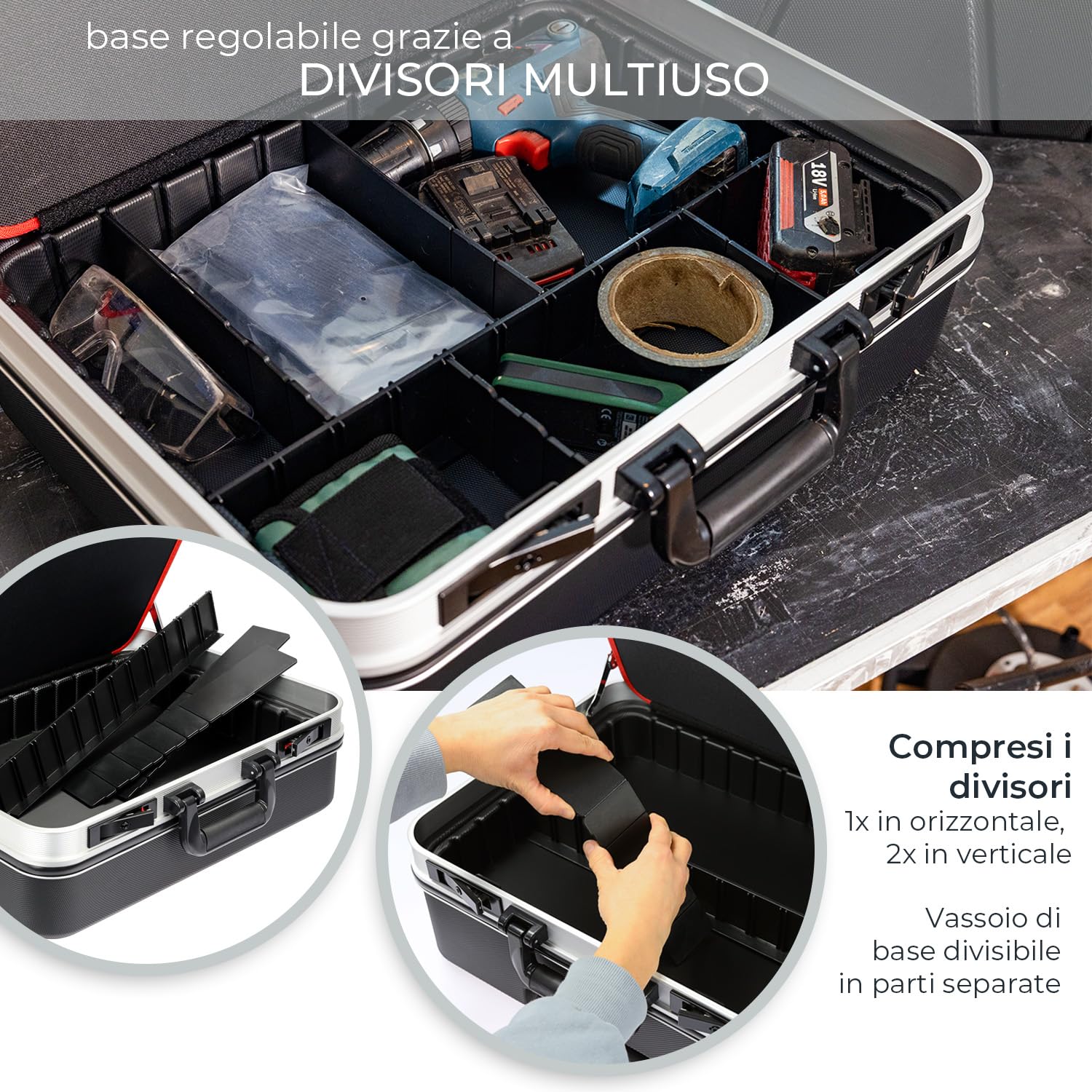 HMF 15601-02 Valigetta per attrezzi vuota, cassetta per attrezzi grande in plastica ABS, 47 x 40 x 22 cm