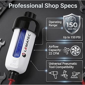 LE LEMATEC Air Dryer for Compressor with Replaceable Desiccant Element, Water Separator for Air Compressor Up to 150 PSI, Removes Moisture & Contaminants, Compatible with Pneumatic Tools ZN312-D-C1
