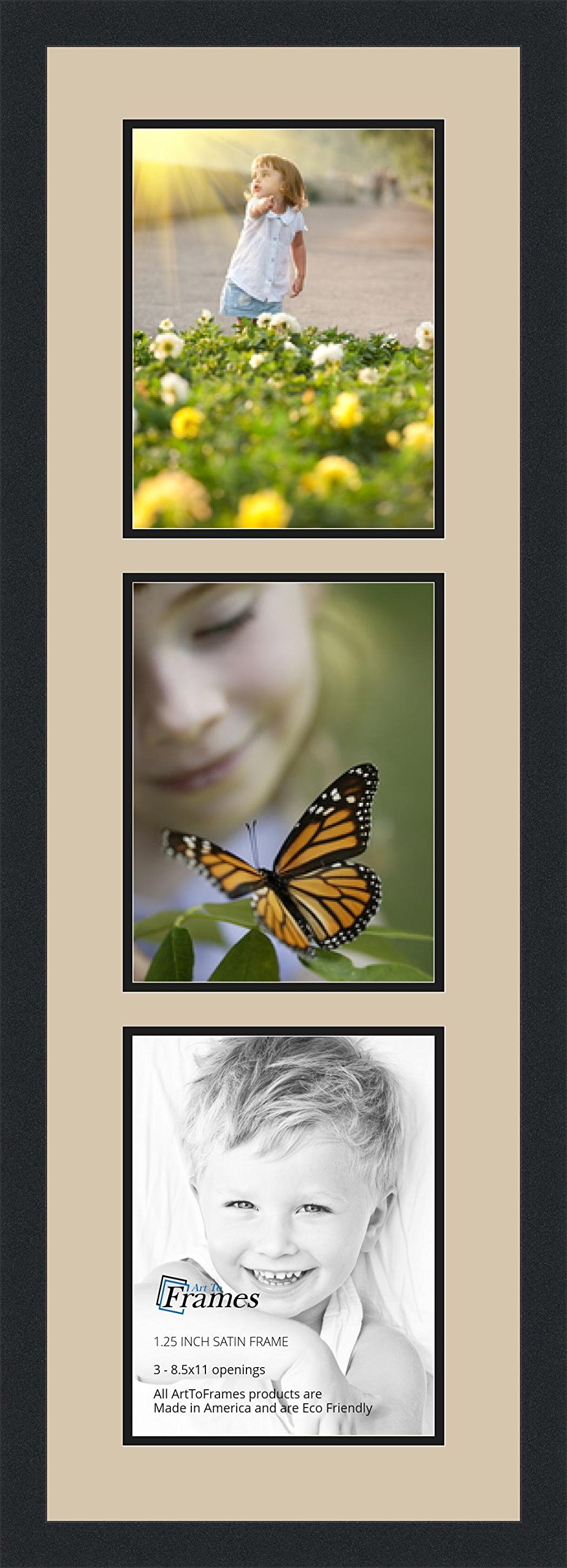 ArtToFrames Collage Photo Frame Double Mat with 3-8.5x11 Openings and Satin Black Frame