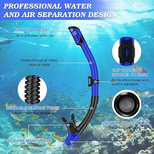 Miniatura 4 de Equipo de esnórquel para adultos, juego de esnórquel 3 en 1 con vista panorámica máscara de buceo antivaho antifugas, esnórquel superior seco,