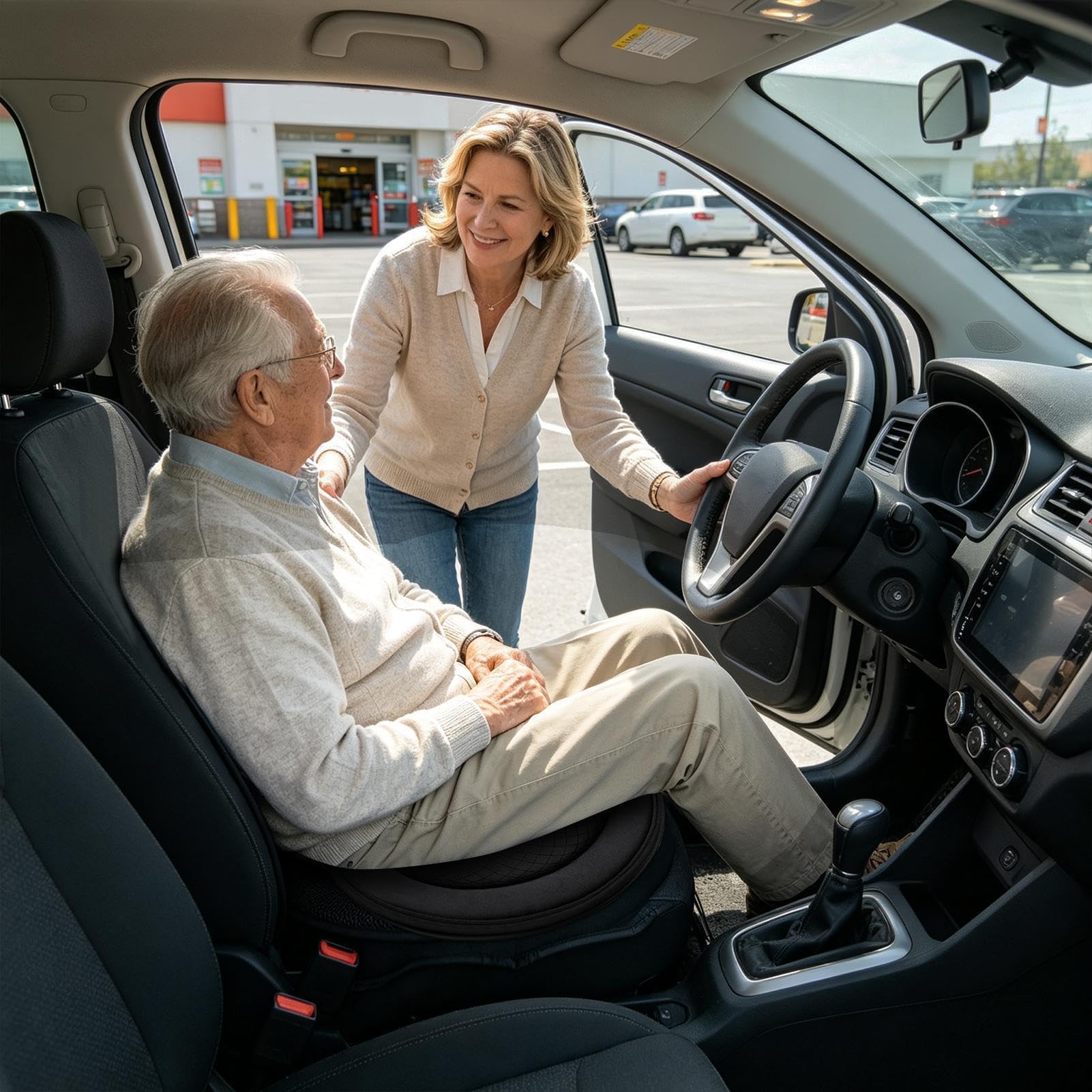 Cojín giratorio para asiento de coche para personas mayores