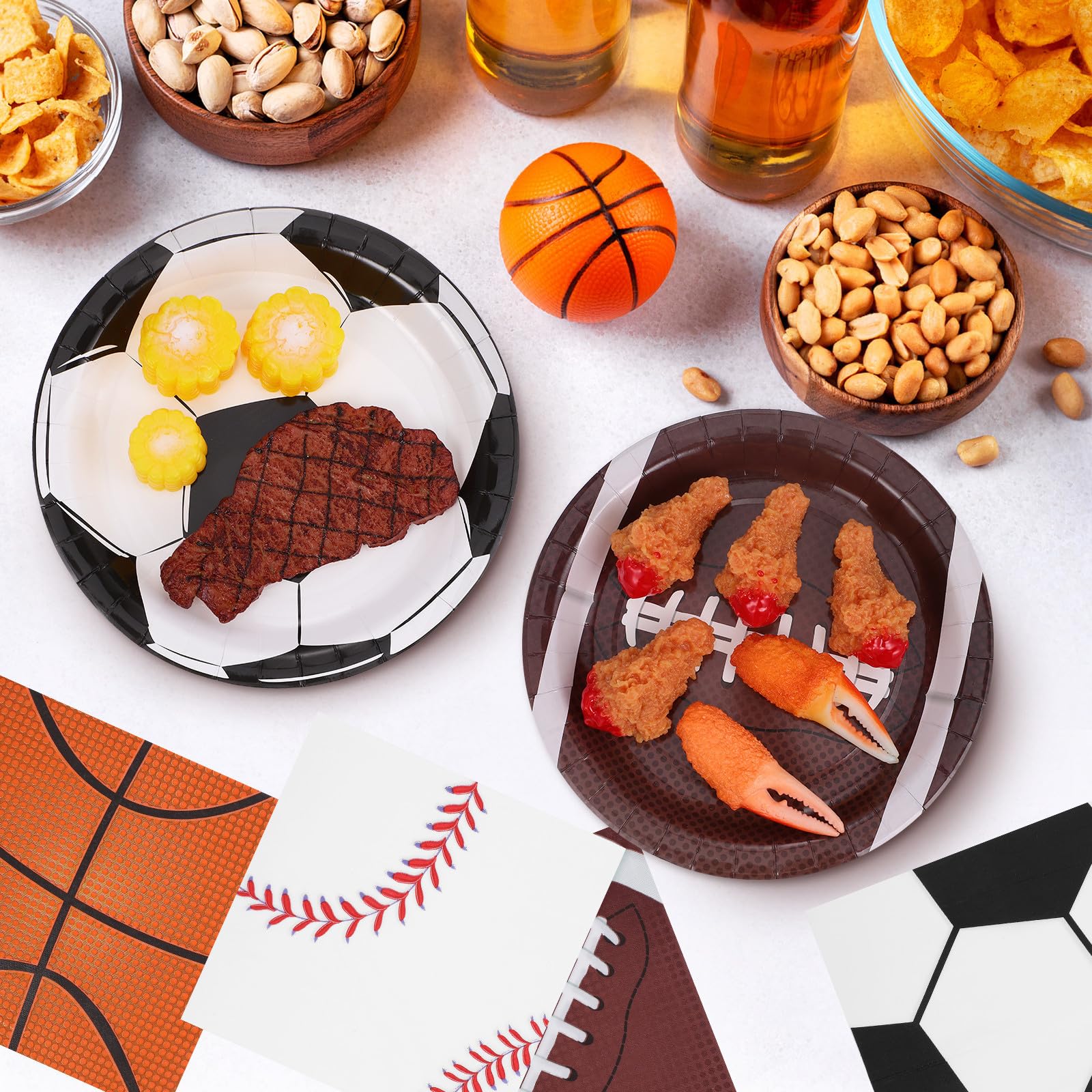 MAGICLULU Set 1 Confezione senza Lavaggio per Feste Sportive Piatti di Carta Tema Basket Calcio Baseball Design Coordinato Uso Comodo per Compleanni e Riunioni Familiari