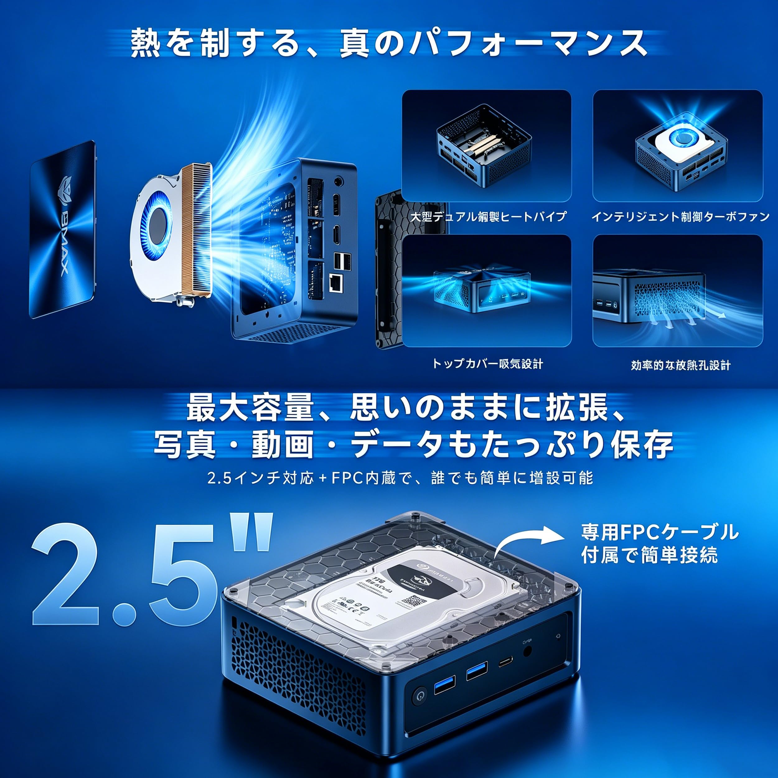 Amazon.co.jp: BMAX ミニ PC 小型パソコン Intel Ultra5 7730U 同等