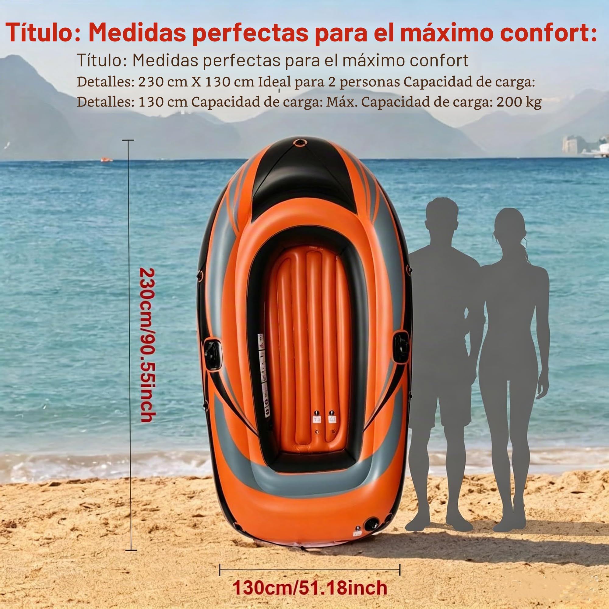 Kayak hinchable de 230 cm para adultos – Incluye remo, estructura estable, ideal para actividades de ocio en el agua, mar o río, fácil de transportar y guardar