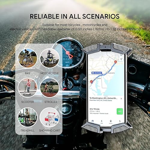 Miniatura 5 de Motorcycle or Bike Handlebar Phone Mount is Compatible with iPhone 17, 16, 15, 14, 13, 12, 11 with a Thin Cover on it. NOT for Pro Max Phone.