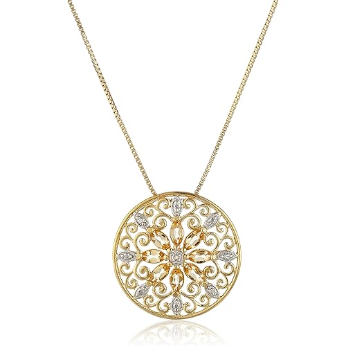 Amazon Essentials 18k Yellow Gold Plated Sterling Silver Gemstone and Diamond Accent Filigree Mandala Pendant Necklace, 18" (previously Amazon Collection)