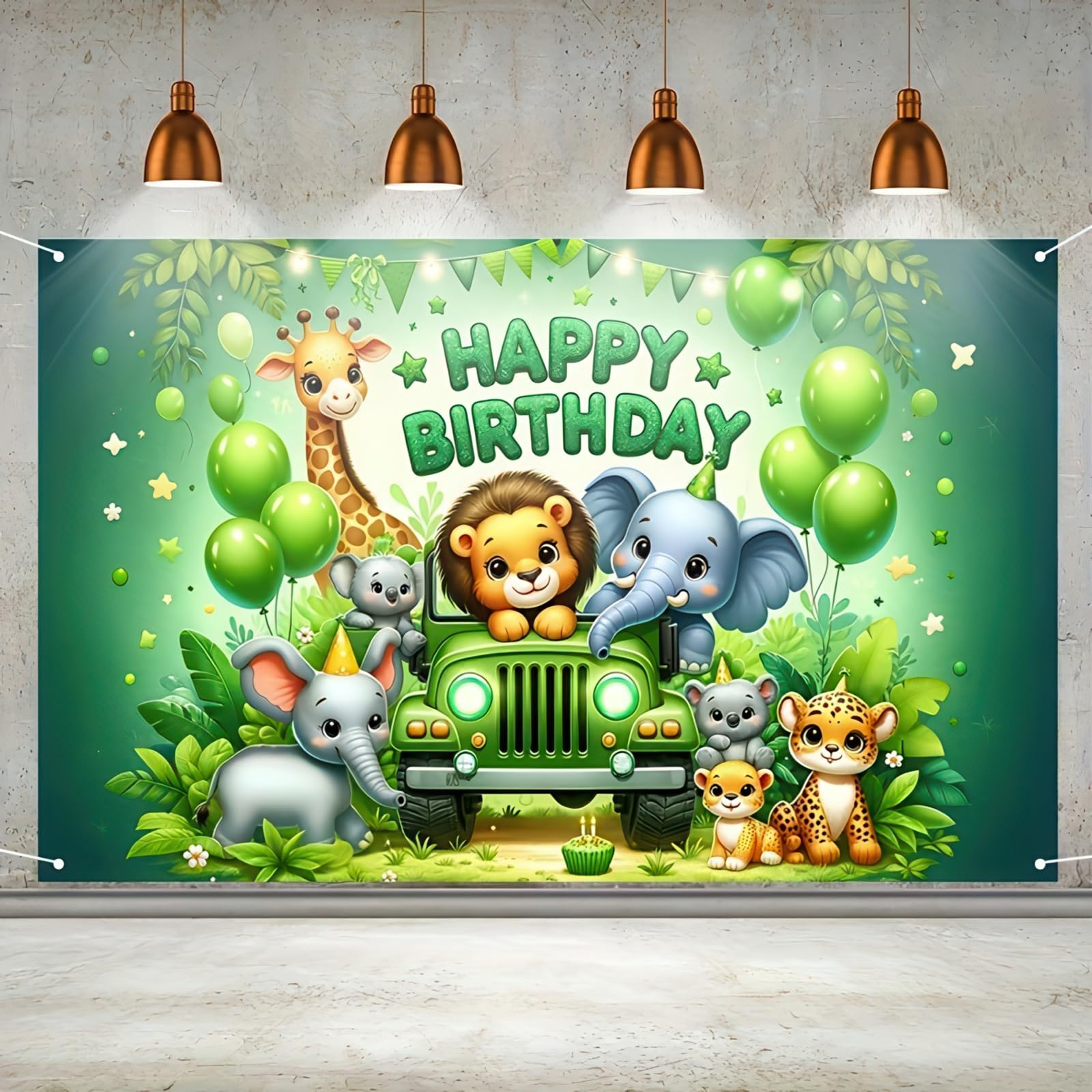 Blissyard Wild AnimalParty Decorations71x43InchJungle AnimalBirthday Party Banner Polyester GreenSafari Backdrop for KidsParties Indoor and Outdoor