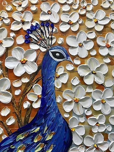 Miniatura 2 de Yotree Pinturas, 24x48 Pulgadas Pinturas Pavo Real Con Árbol De La Pintura De La Mano Al Óleo Pintura 3D Pintado A Mano Sobre Lienzo Arte Abstracto