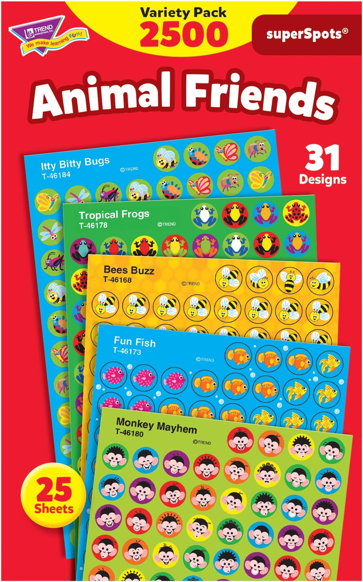 TREND enterprises, Inc. Animal Friends superSpots Stickers Variety Pack, 2500 ct